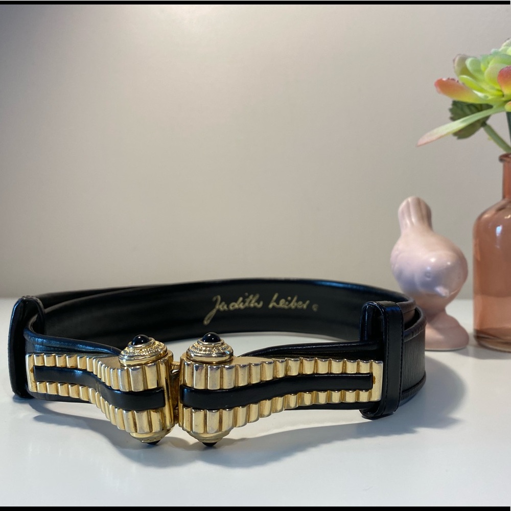 Authentic Judith Leiber Vintage Black Leather Belt